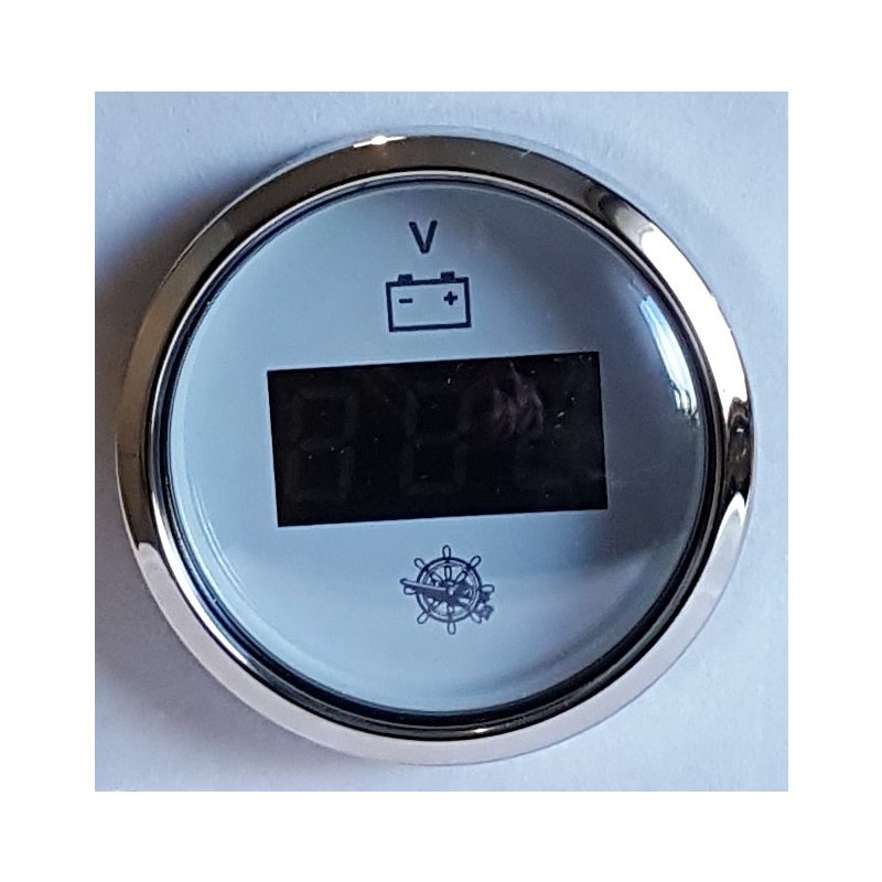 Voltmeter weiß mit Chromrand 12V 24V Spannungs Batterieanzeige Anzeig,  29,99 €