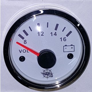 Voltmeter weiß  mit Chromrand 8-16V Spannungs/ Batterieanzeige Spannungsmesser