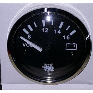 Voltmeter schwarz mit Chrom Rand 8-16V Spannungs/ Batterieanzeige Spannungsmesser